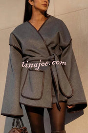 Comfort Is Luxury Wool Blend Tie-up  Pocket Oversized Blanket Coat