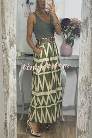 Unique Print Loose Pocket Holiday Maxi Skirt