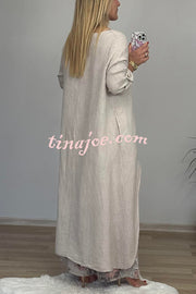 Linen Blend Crew Neck Long Sleeve Irregular Loose Top and Elastic Waist Floral Print Casual Pocket Set