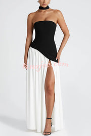 Elegant Off Shopulder Chiffon Pleated Hem Scarf Slit Maxi Dress