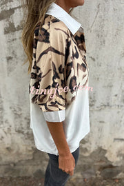 Classic Wild Satin Gradient Leopard Print Loose Short-sleeved Blouse