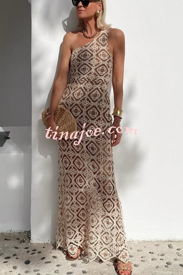 Obsessed with Beauty Crochet Lace One Shoulder Maxi Dress