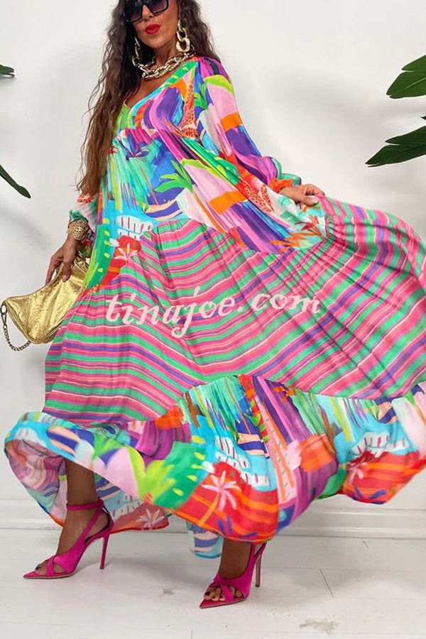 Bloom with A View Colorful Geometric Swing Maxi Dress