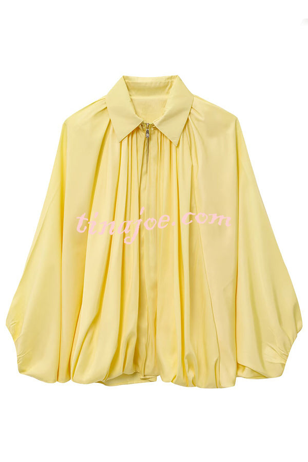Fashion Lapel Loose Puff Long Sleeve Casual Zipper Jacket