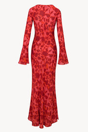 Gia Unique Print Boat Neck Long Bell Sleeve Bias Cut Maxi Dress