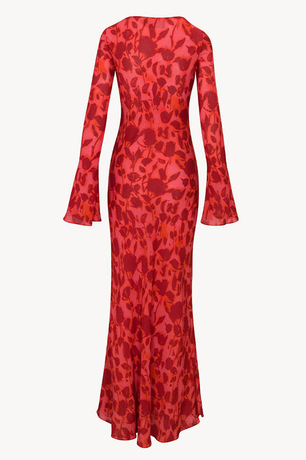 Gia Unique Print Boat Neck Long Bell Sleeve Bias Cut Maxi Dress