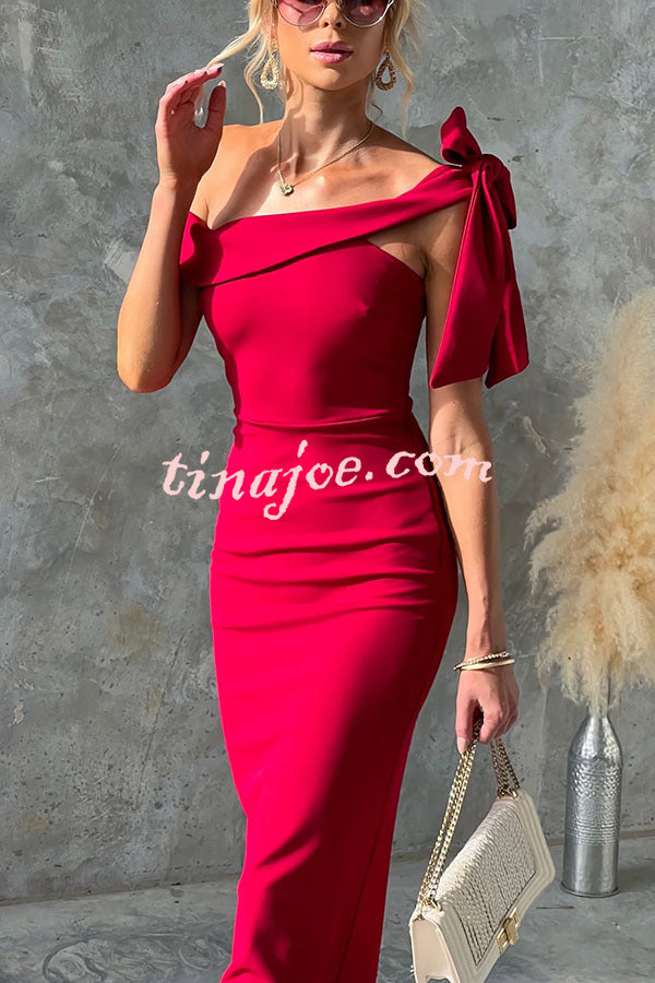 Mina Side Tie-up Strapless Tailored Stretch Maxi Dress