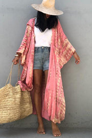 Boho Tie-dye Print Hooded Kimono Cover-up