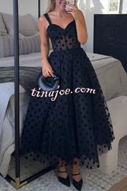 Perfect Guest Tulle Polka Dot Sweetheart Bustier A-Line Midi Dress