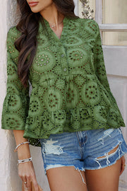 Solid Color Casual Resort Style Hollow V-neck Shirt