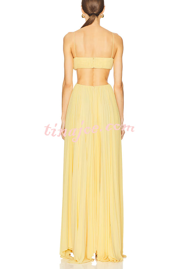 Butter Moment Pleated Cutout Waist A-line Slip Maxi Dress