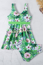 Cheerful Floral Print Bow Detail Tankini Swimsuit Set