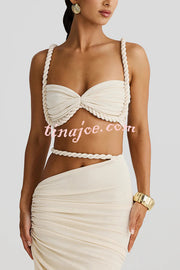 Sexy Halter Back Braided Suspender Top and Beach Holiday Style Hip-wrapped Maxi Skirt Set