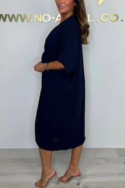 Solid Color V-neck Cross Knot Casual Irregular Midi Dress