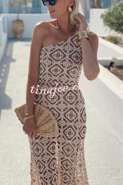 Obsessed with Beauty Crochet Lace One Shoulder Maxi Dress