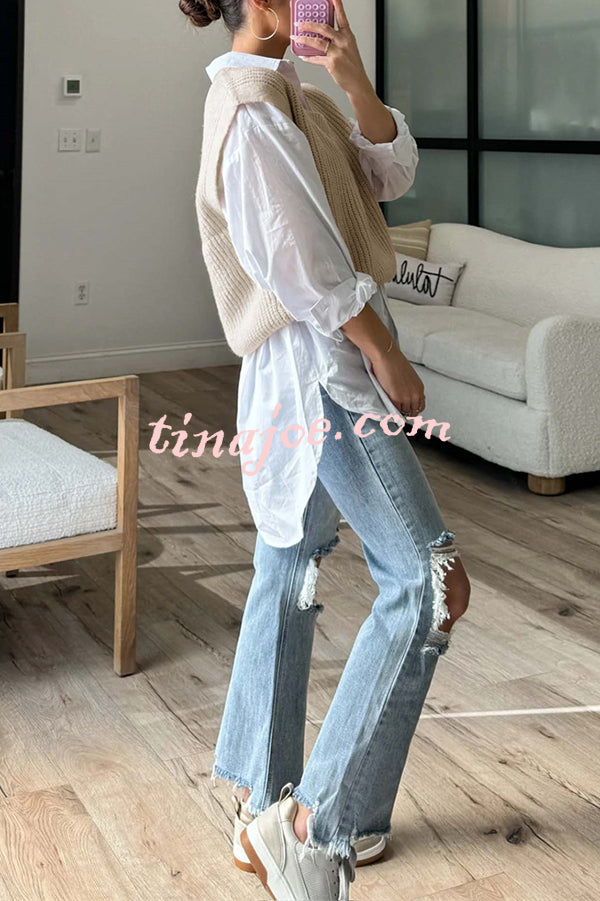 Solid Color V-neck Sleeveless Casual Loose Vest