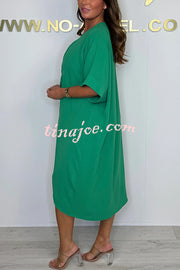 Solid Color V-neck Cross Knot Casual Irregular Midi Dress