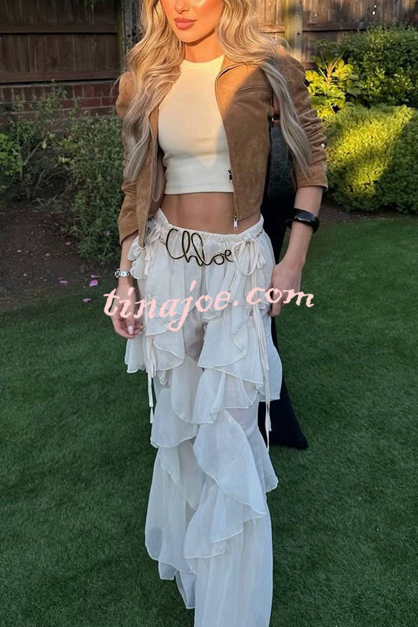 Fashionable Ruffled Elastic Waist Holiday Style Flared Pants