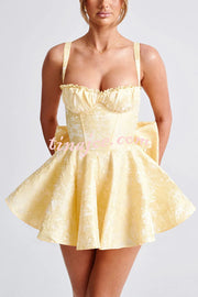 Jacquard Fabric Halter Back Elegant Bow Slim Fit Mini Dress
