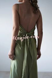 Satin Elegant Sling Backless Lace-Up Midi Dress