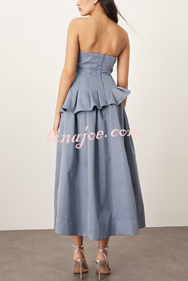 Fashionable Chic Off Shoulder Structured Pleat Corset A-line Midi Dress