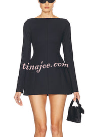 Budding Elegance Bow Detail Boat Neck Long Sleeve Mini Dress