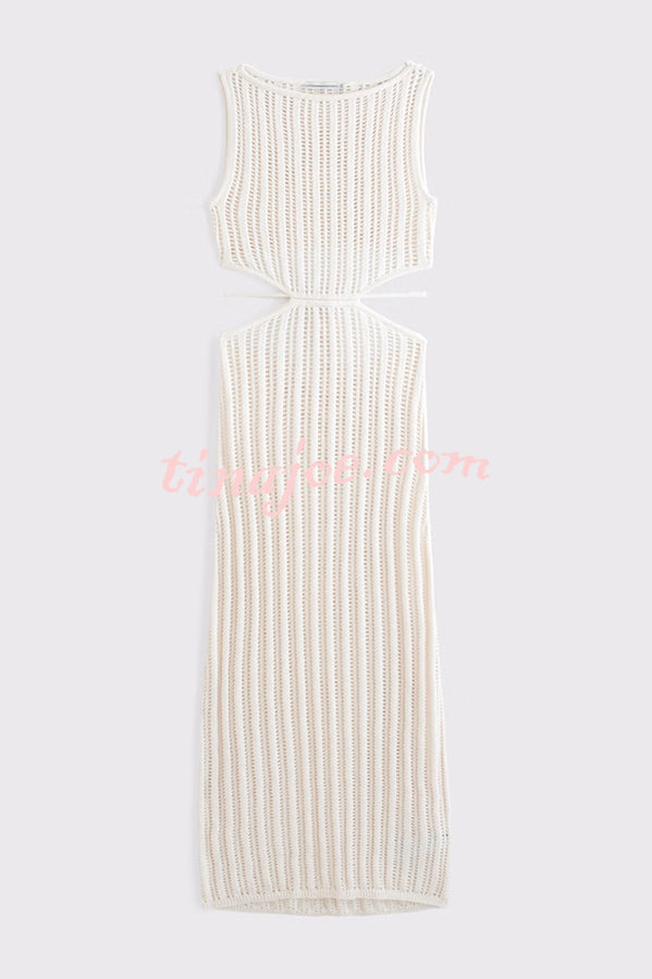 Beach Day Crochet Knit Cutout Waist Coverup Stretch Maxi Dress