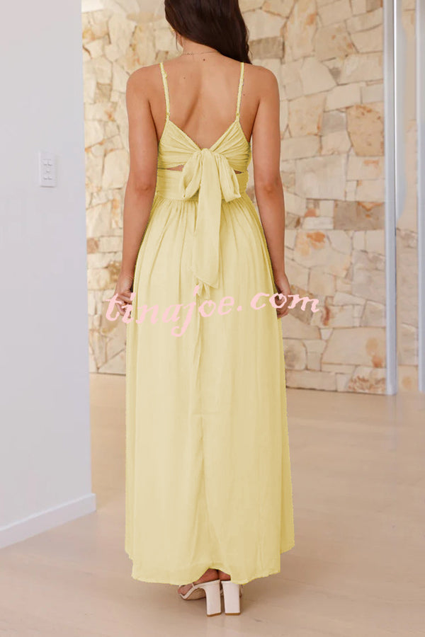 Solid Color Sexy Suspender Backless Lace-up Slim Maxi Dress