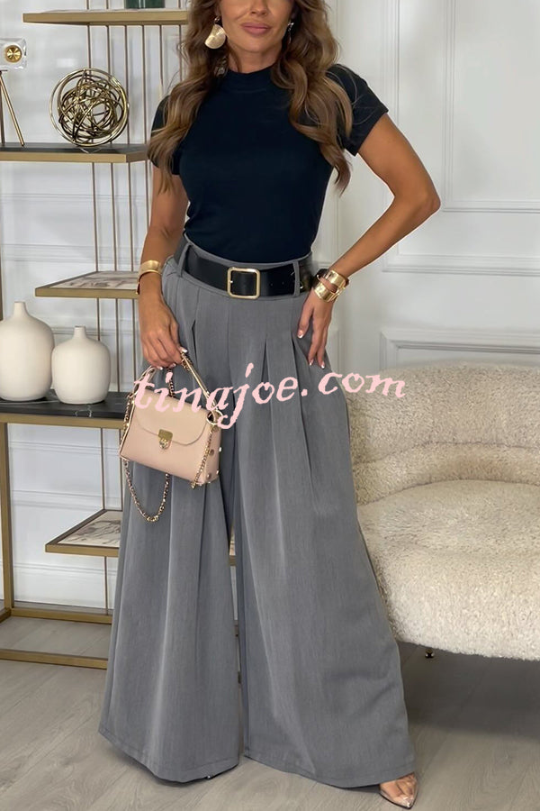 Sayla Pleated High Rise Elastic Waist Pocketed Wide Leg Pants