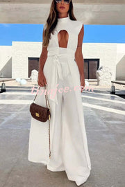 Keane Front Cutout High Neck Midi Top and Tie-up Pocketed Wide Leg Pants Set