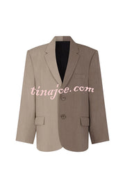 Girl Boss Avant-garde Contrast Colors Lapel Boyfriend Blazer and Pocketed Wide Leg Pants Set