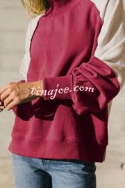 Fashionable Contrast Color Stitching Long Sleeve Loose Sweatshirt