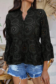 Solid Color Casual Resort Style Hollow V-neck Shirt