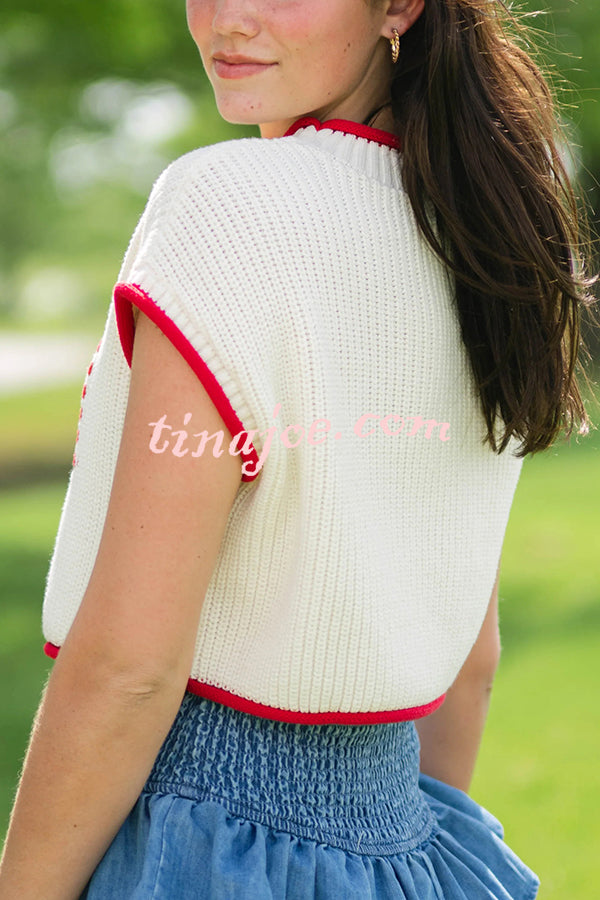 Independence Day Casual Crew Neck Short Sleeve Knit Sweater