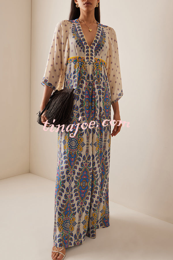 Unique Printed V-Neck Loose Elegant Maxi Dress