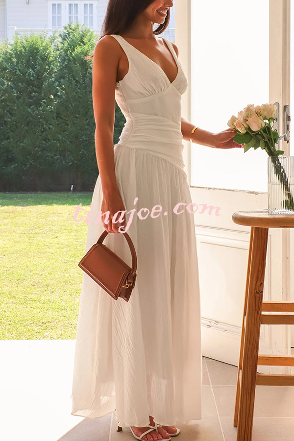 Solid Color V-neck Waist Hollow Slim Maxi Dress