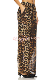 Minka Chiffon Leopard Elastic Waist Pocketed Loose Cargo Pants