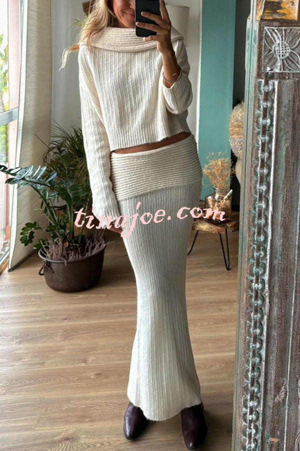 Luka Ribbed Knit Off Shoulder Long Sleeve Sweater and Stretch Maxi Skirt Set