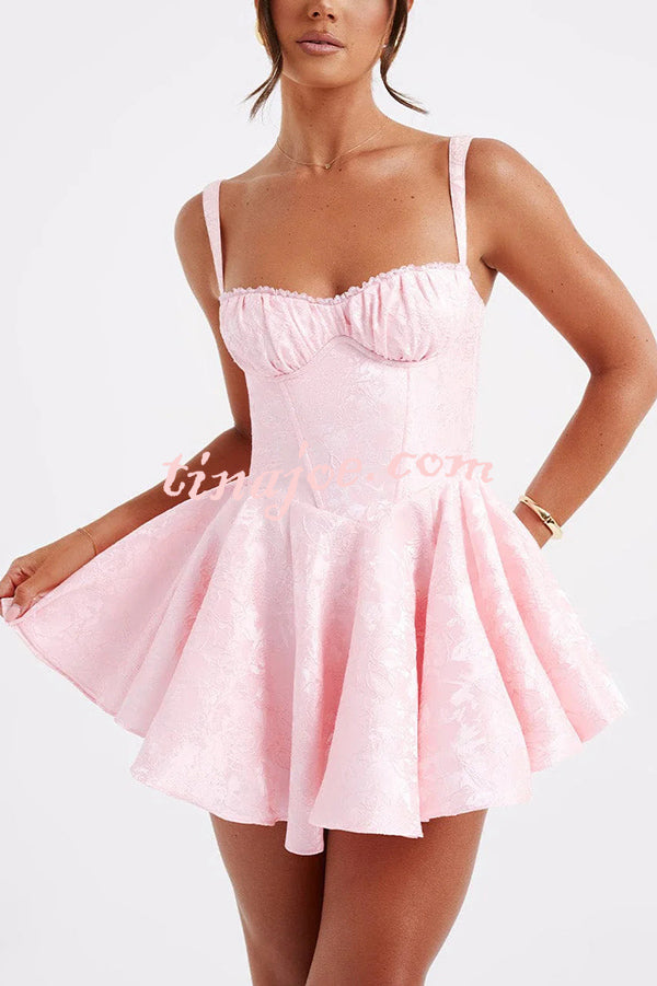 Jacquard Fabric Halter Back Elegant Bow Slim Fit Mini Dress