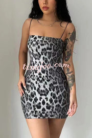 Leopard Print Sequin Sexy Sling Slim Fit Mini Dress