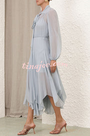 Elegant and Graceful Tie-up Neck Long Balloon Sleeve Handkerchief Midi Dress