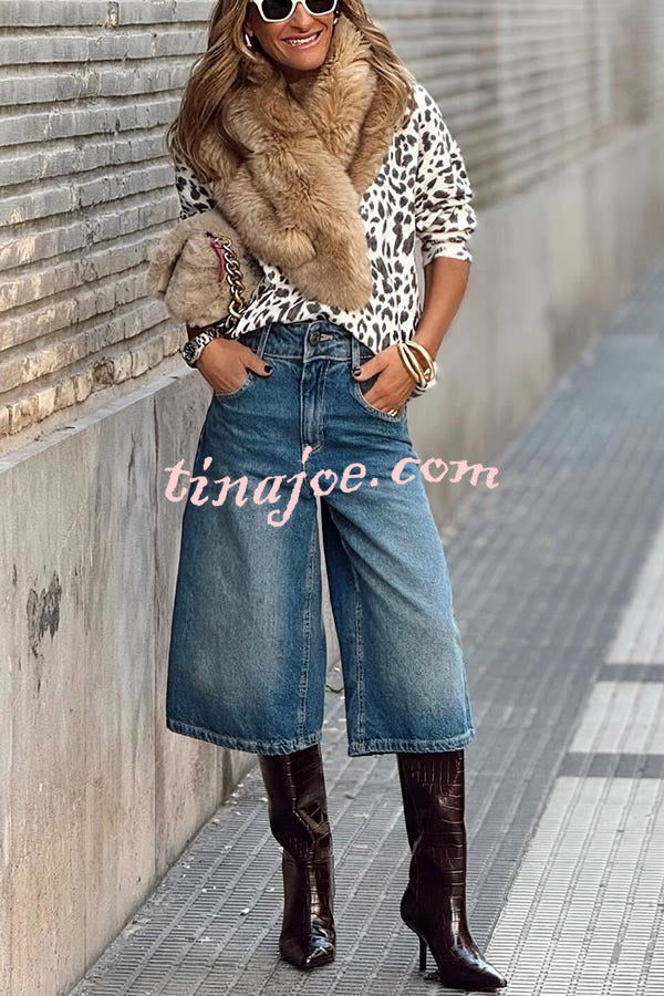 Terminally Stylish Denim Pocket Wide Leg Bermudas Jeans