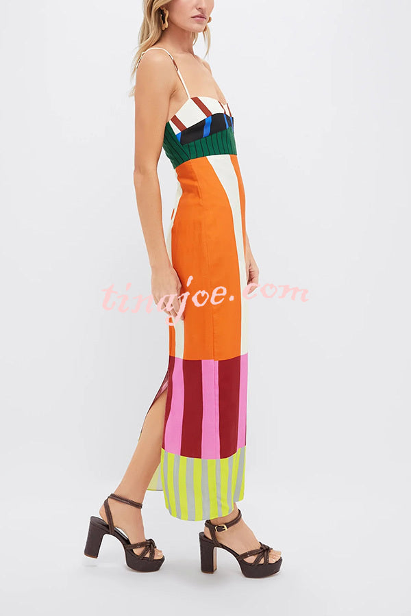 Beach Moment Linen Blend Unique Color Block Slip Maxi Dress