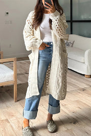 Jamila Knit Cable Cotout Long Sleeve Pocket Oversized Midi Cardigan