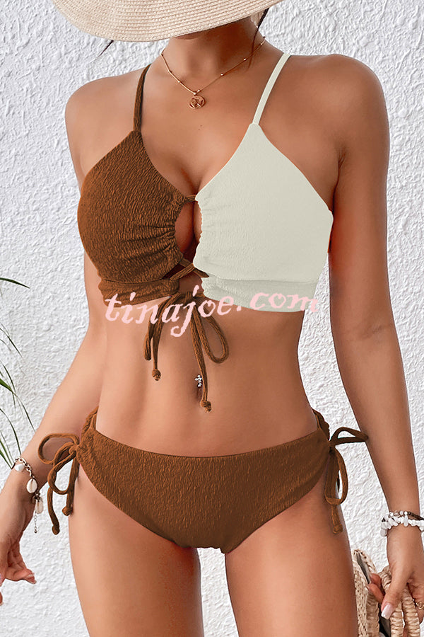 Fashion Contrast Color Sexy Cross Strap Stretch Two Piece Bikini Swimsuit