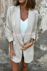 Olivia Linen Blend Lace Trim Half Sleeve Lapel Relaxed Blazer