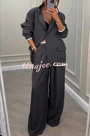 Fashion Sports Style Ribbed Colorblock Lapel Blazer and Elastic Waist Pocket Loose Pants Set
