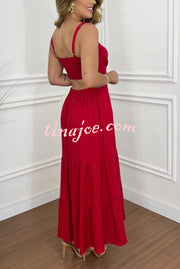 Solid Color Sleeveless Pleated Back Waist-baring Maxi Dress