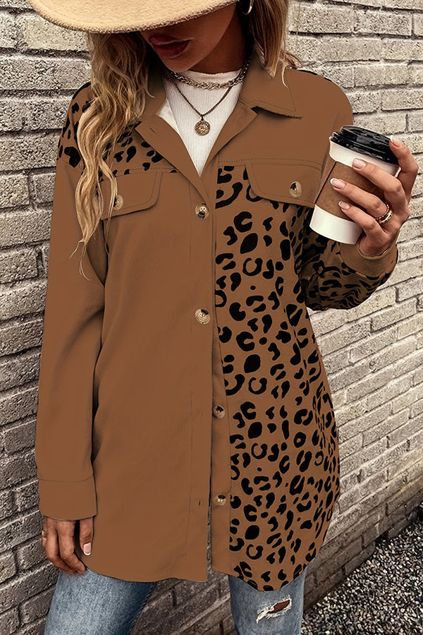 Leopard Print Single-breasted Mid-length Shirt Jacket