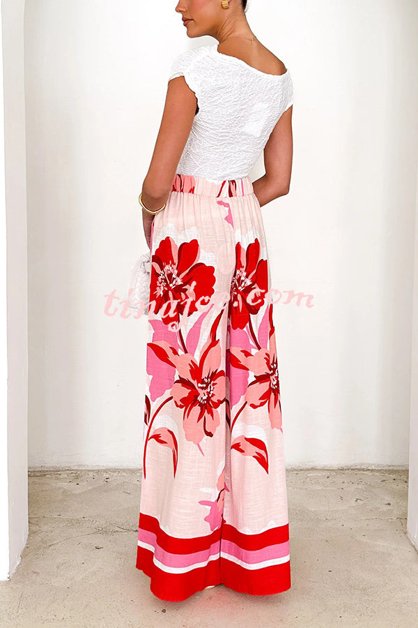 Floral Print Elastic Waist Casual Wide Leg Pants